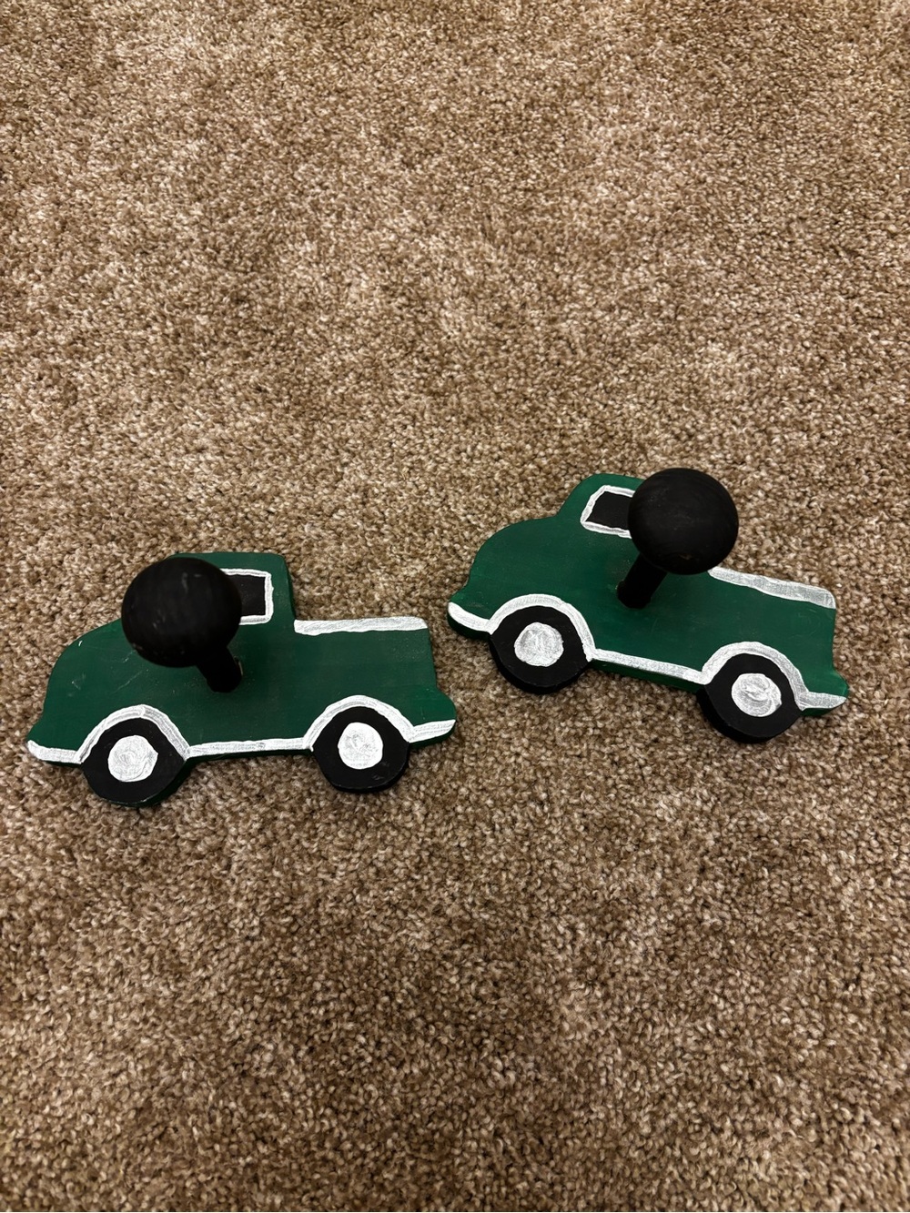 Pair of Wooden Green Pickup Truck Wall Hooks